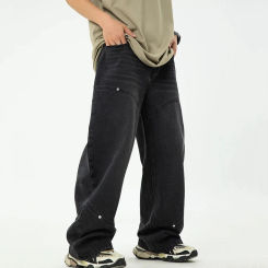 Men Casual Spring Summer PantsSplit Splicing Deconstructive Design Jeans New Fashion Micro Wide Japanese Washed Loose Pants
