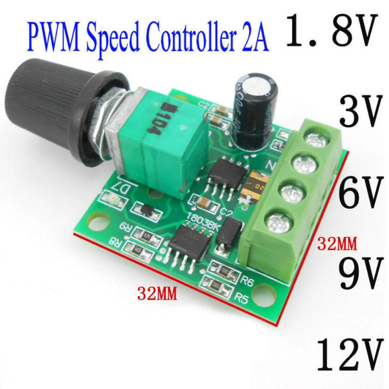 Description Picture 4 of item10-1PC DC 1.8V 3V 5V 6V 12V 2A PWM Motor Speed Controller Low Voltage Potentiometer PWM Adjustable Drive Module Switch Kit