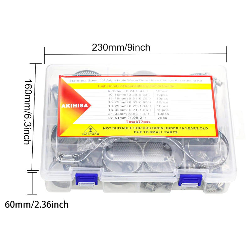 Description Picture 6 of item77Pcs Hose Clamps with 2pcs Socket Wrench Adjustable 6-51mm Clips Worm Gear Hose Clamp Assortment Kit for Plumbing Automotive