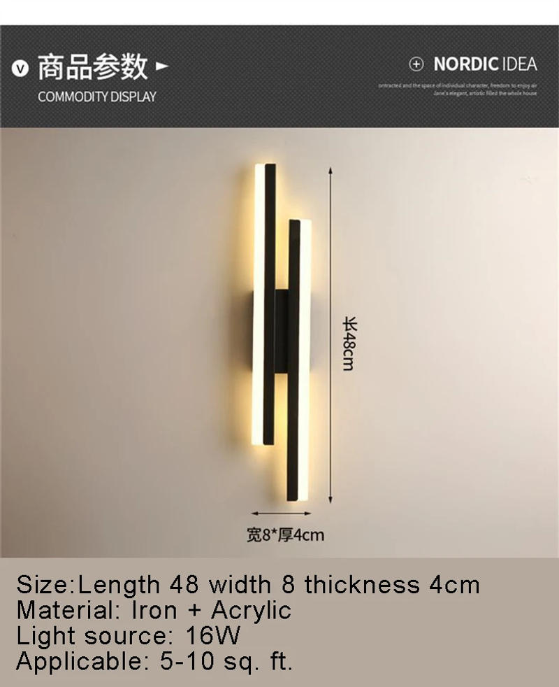 Description Picture 2 of itemWire LED Wall Light Modern Minimalist Wall Lamp Iron Acrylic Bedroom Living Room Corridor Staircase Sconces Scandinavia Style