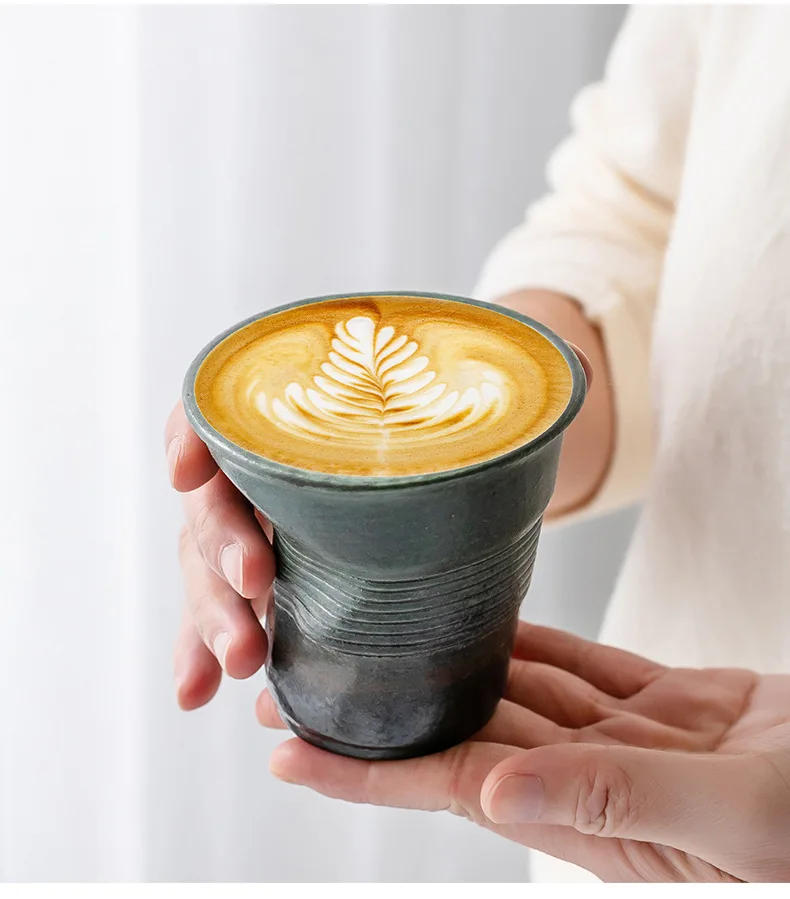 Description Picture 6 of itemPleated cups, stoneware coffee cups, niche design, irregular ceramic latte cups, vintage teacups, water cups