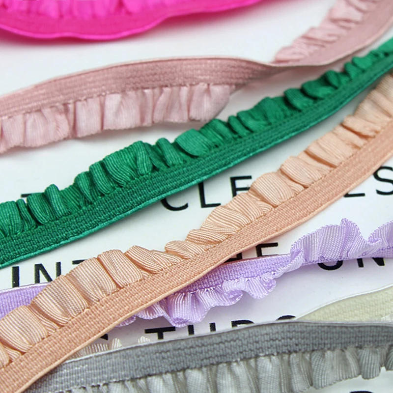 Description Picture 4 of item5yards 10mm Lace Elastic Ribbon Nylon Ruffled Pleated Elastic Band For Bra Waist Band Garment Lace Trim DIY Sewing Accessories