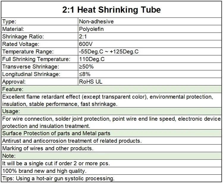 Description Picture 2 of item2M Diameter 0.6 0.8 1 1.5 2 2.5 3 3.5 4 4.5 5 5.5 6 mm Polyolefin Heat Shrink Tube 2:1 Shrink Ratio Insulated Cable Sleeve