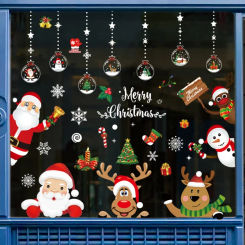 Christmas Window Stickers Home Decorations Cartoon Mirror Xmas Static Sticker New Year 2024 Merry Santa Elk Room Wall Decor 2025