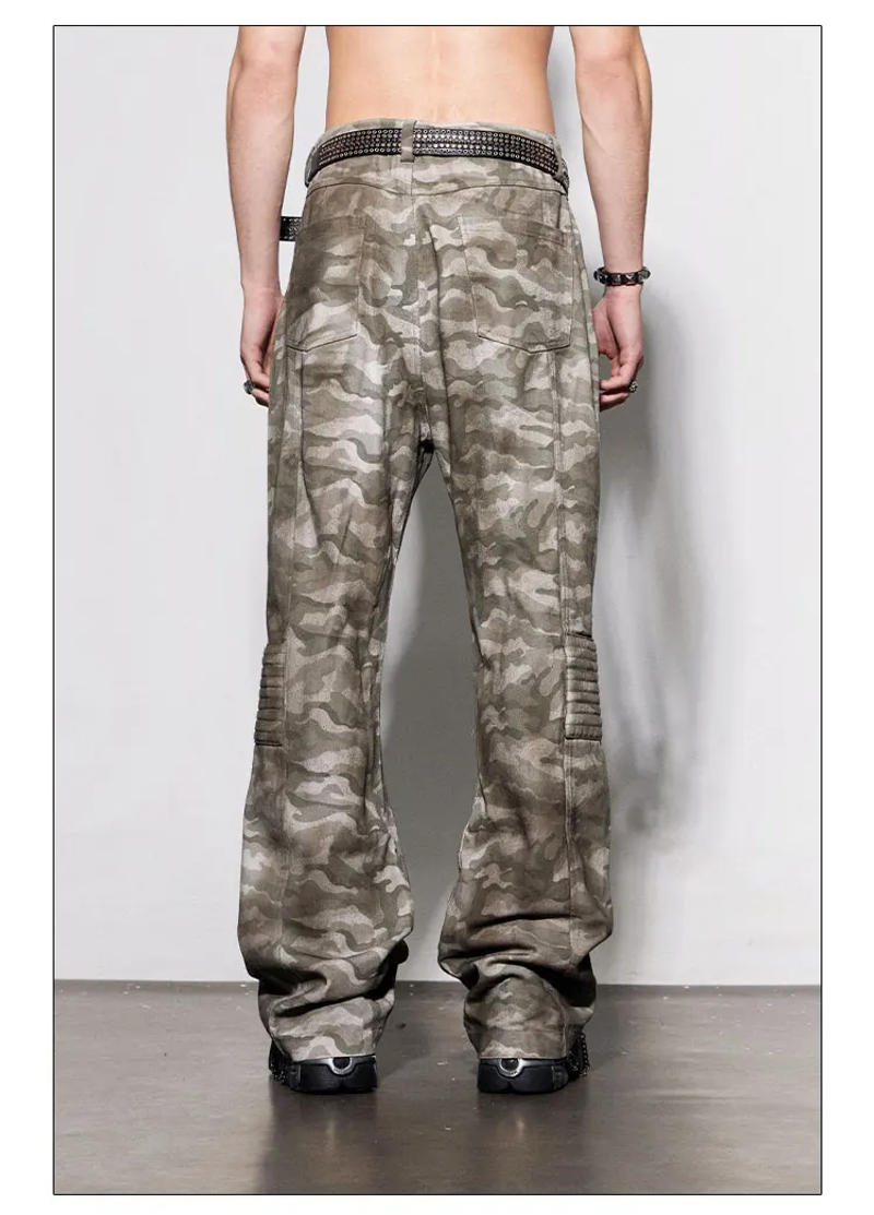 Description Picture 5 of itemWaste Soil Style Heavy Industry Washed Distressed Mud Dyeing Camouflage Cargo Pants Men Straight Micro Flared Trousers