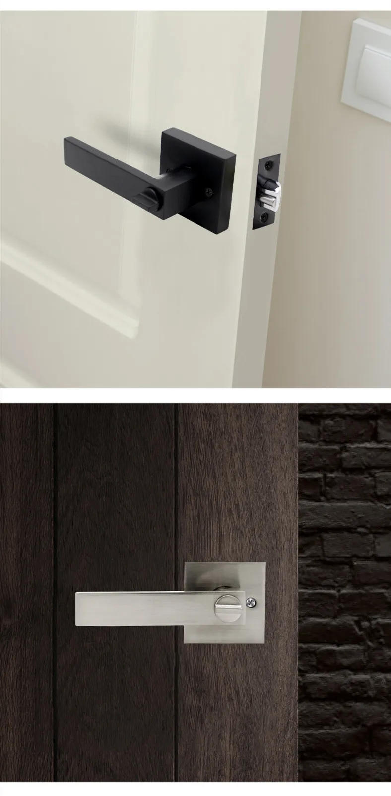 Description Picture 3 of itemBathroom Door Handle Three-lever Lock Solid Zinc Alloy Square Door Lock Bedroom Mute Single Tongue Lockset Home Hardware Fitting