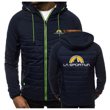 2024 Spring Autumn Fashion Men's La Sportiva Logo Print Solid Color Spliced Jacket Casual Hooded Sports Zipper Cotton Sweatshirt