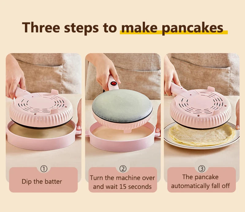 Description Picture 5 of itemAutomatic Pancake Making Machine Instant Heating DIY Snack Burrito Baking Pan Crepe Maker Spring Roll Flapjacks Lasagna Skille