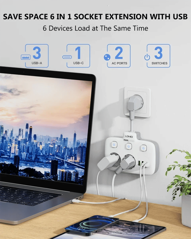 Description Picture 2 of itemEU Plug Power Strip 2 Outlets with 3 USB 1 Type-C Port Electrical Socket Universal Outlet Home Office Adapter Surge Protector