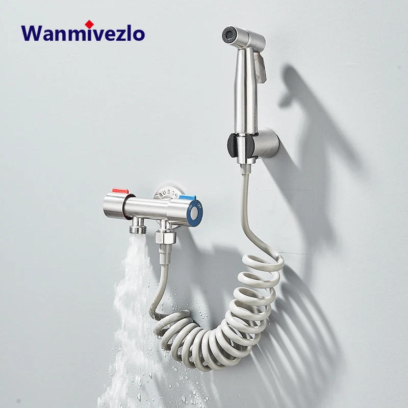 Description Picture 2 of itemBrushed Portable Bidet Sprayer Stainless Steel Toilet Bidet Faucet Bathroom Cold Valve Jet Set Hygienic Shower Faucet