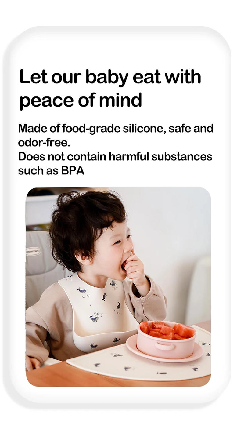 Description Picture 5 of itemCute Baby Bibs Baby Whale Plate Animal Print Children's Bibs Girls Boys Adjustable Soft Silicone Bibs Baby Feeding Supplies