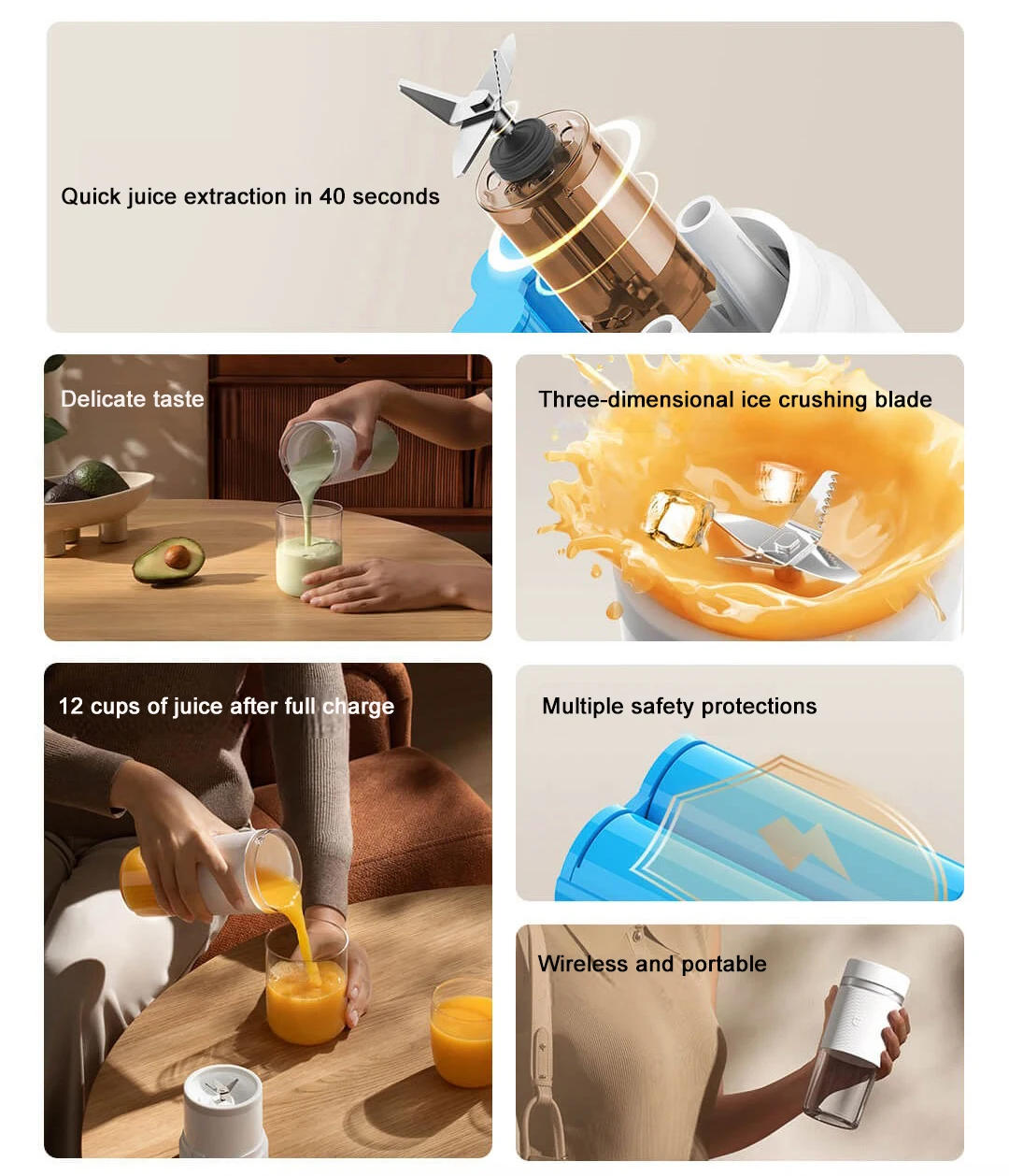 Description Picture 3 of item2024 New Iconic Brand MIJIA Portable Juicer 2, 300ml Cordless Electric Juicing Cup Mini Smoothie Blender Fresh Juice Maker Machine