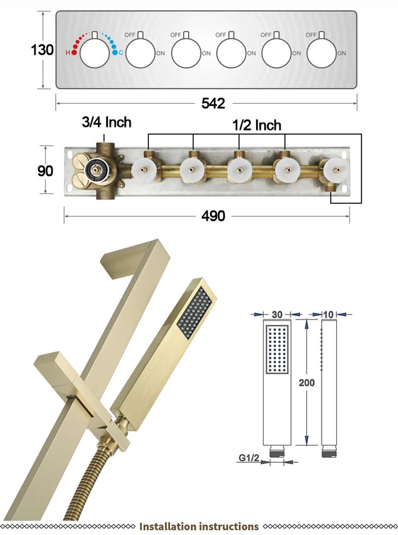 Description Picture 5 of itemQlonn 35*12 Inch Shower Head Smart Bathroom Shower Faucet Set Rain ShowerHead Concealed Thermostat Mixer Bathroom Accessories