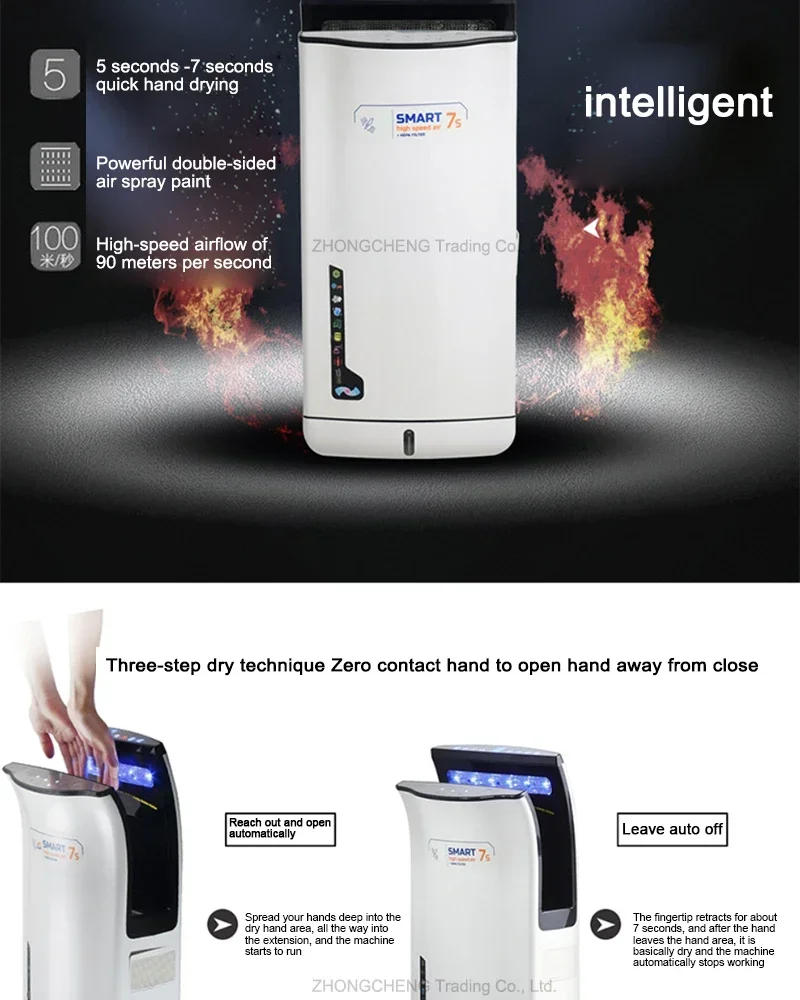 Description Picture 6 of itemFull New Hand Dryer Induction Hotel Restauran High Speed Jet-type Hand Drying Machine Double-sided hand dryer 220v