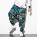 Spring/Summer Chinese style printed casual pants, men's loose crotch trendy hip-hop suspender leggings, and leggings