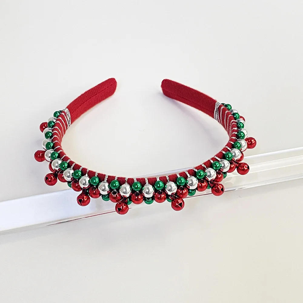 Description Picture 6 of itemNew Red Green Christmas Headband Women's Simple Thin Edges Flannel Jingling Bell Beaded Winding Holiday Hair Accessories
