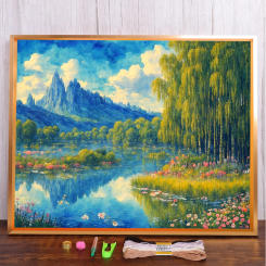 Landscape Spring Lake Pre-Printed Cross Stitch Embroidery Kit DMC Threads Craft Sewing Hobby Handmade Gift Home Decor For Adults