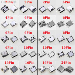 Cltgxdd 10pcs 2/6/16/24 Pin USB Type C Female Jack Charging Port SMD SMT PCB Solder DIY Repair USB-C Type-C Socket Connector