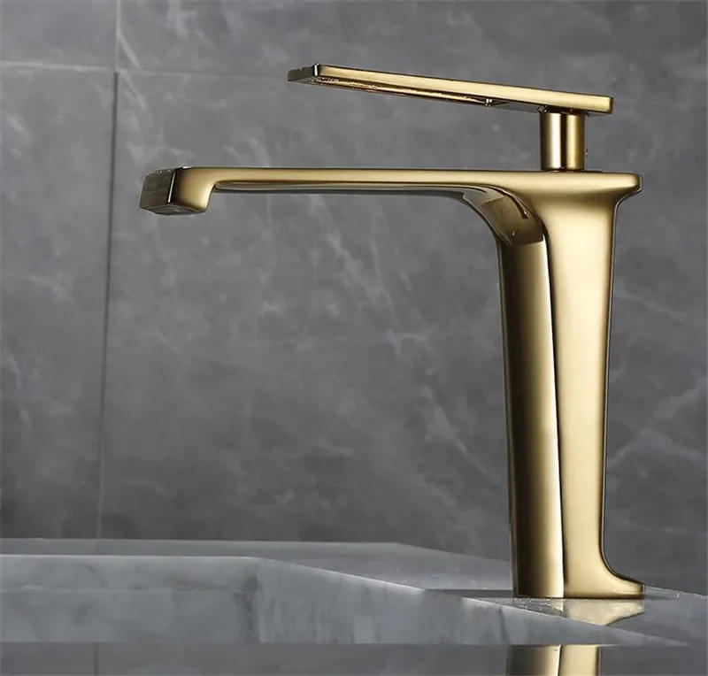 Description Picture 5 of itemShining Gold Faucet Bathroom Basin Faucets Hot Cold Sink Water Mixer Crane Deck Mounted Single Hole Bathroom Tap
