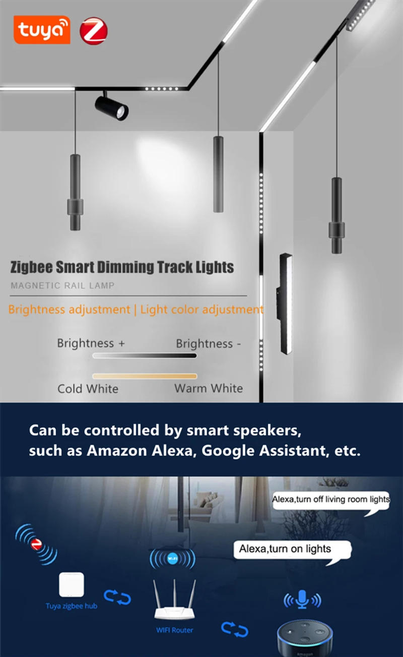 Description Picture 5 of itemZigbee Dimmable Magnetic Track Pendant Light LED WiFi Tuya Corner Lamp Smart Speaker Voice Control Rail Right Angle Floodlight