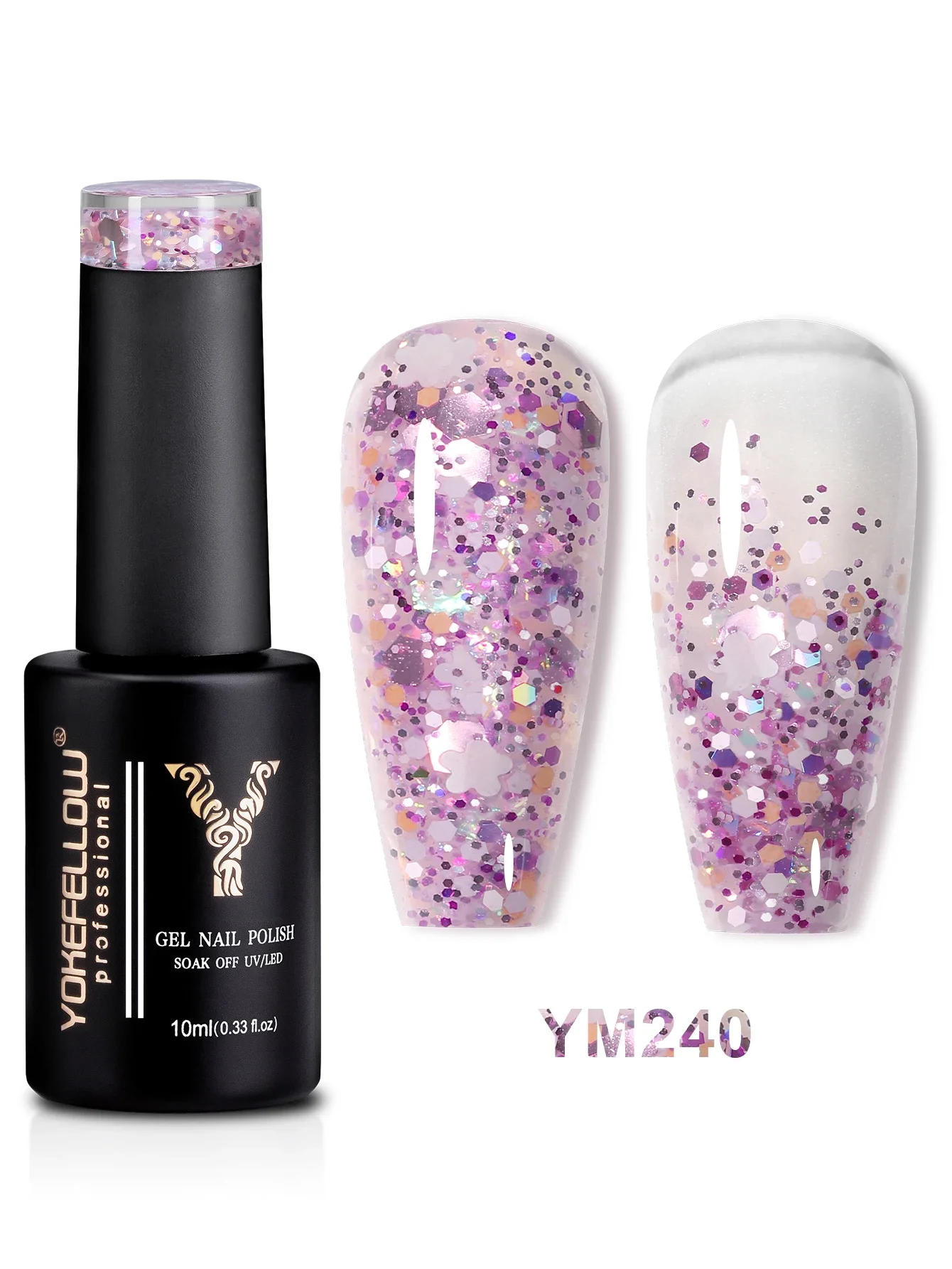 Description Picture 3 of itemYOKEFELLOW Glitter Gel Nail Polish 10ml Pink Sparkly Gel Polish Diamond Shiny Soak Off Glitter UV Gel for Nail Art YM240 Pink
