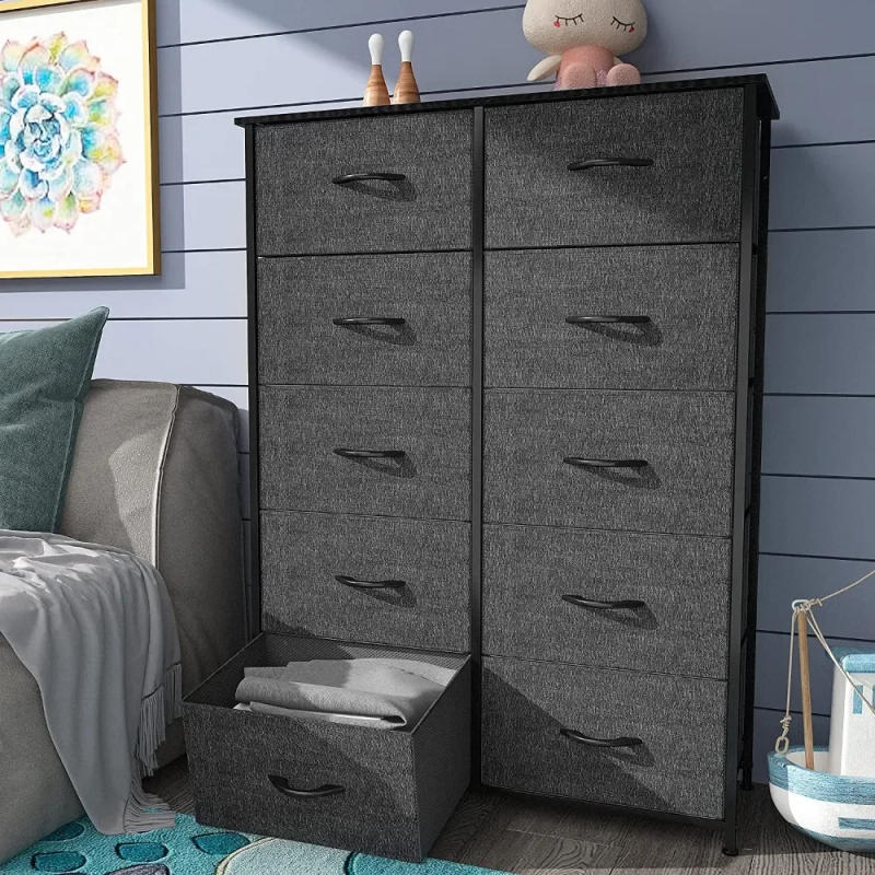 Description Picture 2 of itemBOUSSAC 10 Drawers Dresser Fabric Storage Tower Cabinet Bin  Organizer, Black Grey   Organizer Chest
