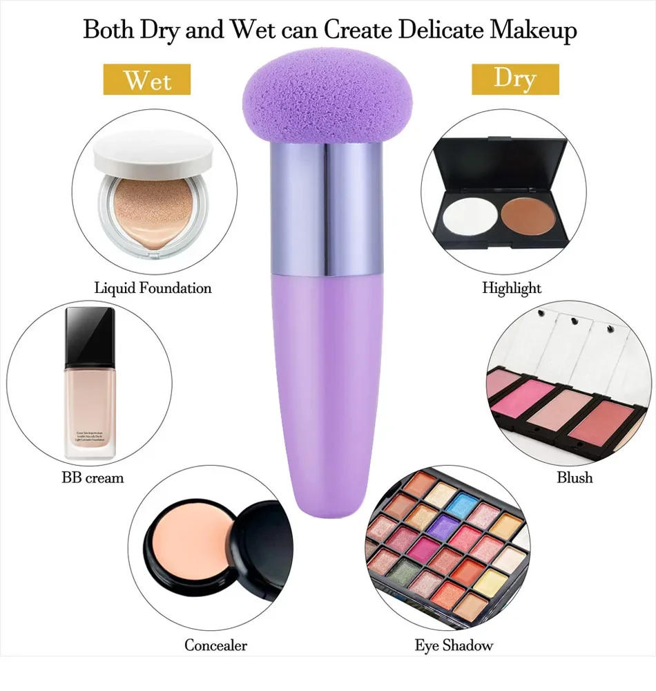 Description Picture 4 of item3pcs Women Foundation Powder Cosmetic Puff Mushroom Head Face Concealer Blender Makeup Brushes with Smooth Handle Beauty Tools