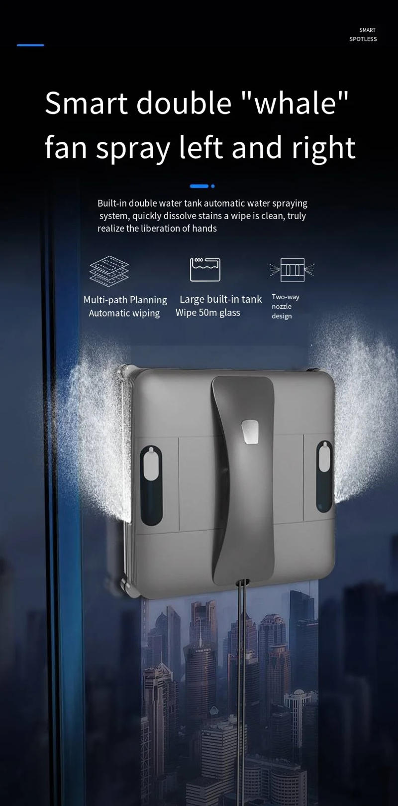 Description Picture 4 of itemFactory Custom Wholesale New Two-way Water Jet Window Cleaning Machine Home Automatic Large Suction square Window Cleaning Robot