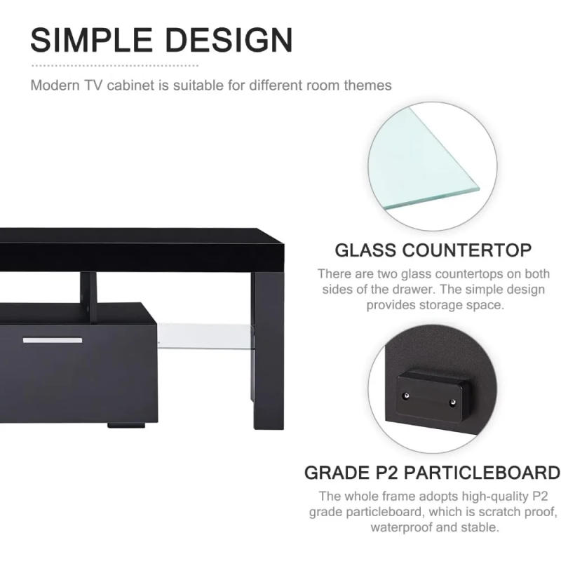 Description Picture 4 of itemLED TV Stand for 75 Inch TV, High Gloss TV Entertainment Center with Storage Drawer, TV Console Table