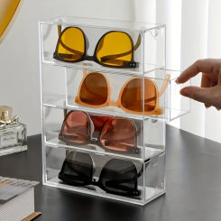 4 Layers New Acrylic Glasses Storage Box Stackable Transparent Drawer Type Display Holder Makeup Sunglasses Home Organizer Box