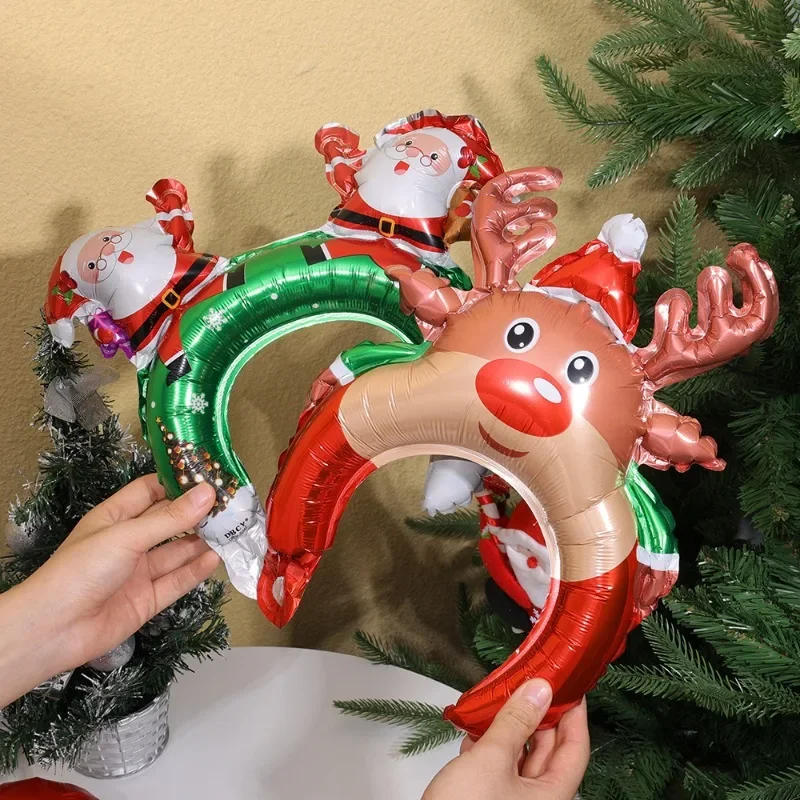 Description Picture 3 of item1/20PCS Christmas Balloons Headband Santa Claus Antlers Hair Band Foil Balloon Happy New Year Christmas Decor Children Gifts