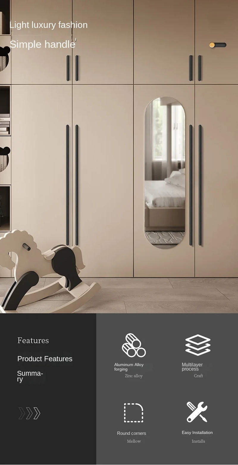 Description Picture 2 of itemAmerican Cabinet Handles Black Drawer Door Pulls Aluminum Alloy Cupboard Pulls Wardrobe Door Handle Hardware Knobs