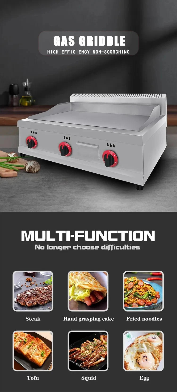 Description Picture 3 of itemCommercial LPG Gas Griddle Top Grill Hot Plate BBQ Grill Griddle Tabletop Flat Top Countertop Restaurant Griddle Grill