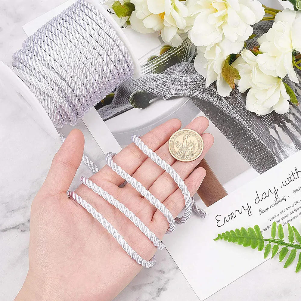 Description Picture 3 of itemHedongHexi 5Yard/Bag Braided Twisted Silk Rope 6mm Diameter Soft Solid Braided Twisted Ropes Decorative Macrame Cord Trim Lace