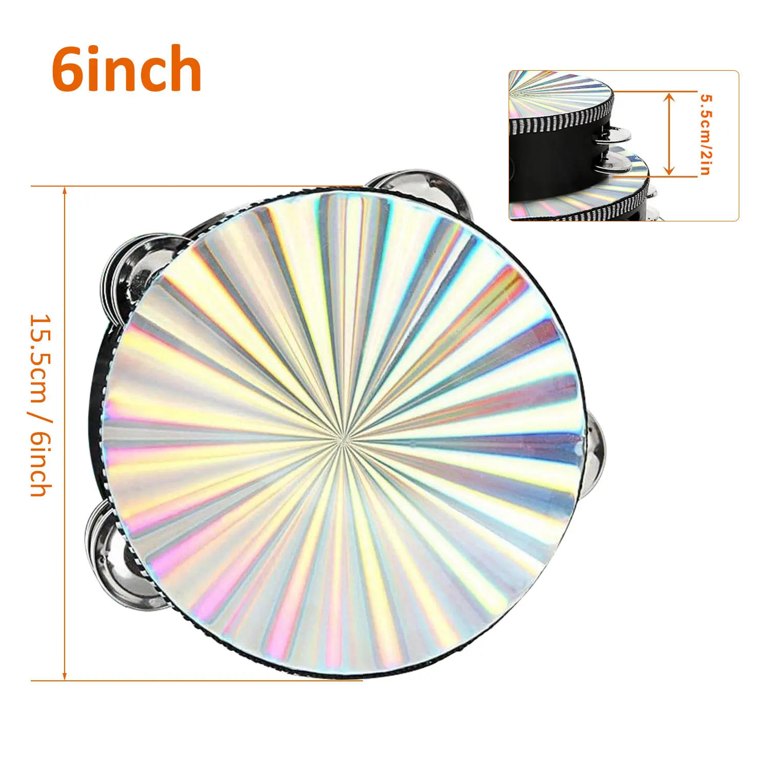 Description Picture 3 of item1Pc Radiant Tambourine 6/8/10 inch Tambourine Musical Educational Instrument Rhythm Percussion Tambourine  (Double Row)