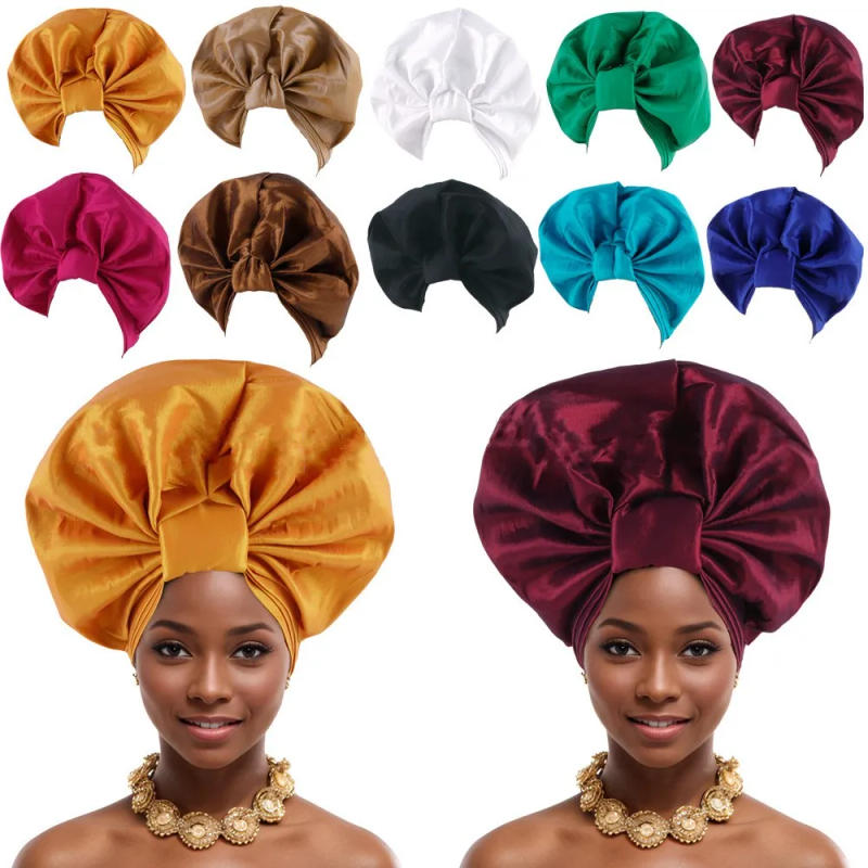 Description Picture 5 of itemRuffle Flower African Auto Gele Headtie Turban Cap Trendy Women Already Made Head Wraps Nigerian Wedding Geles Party Headpiece