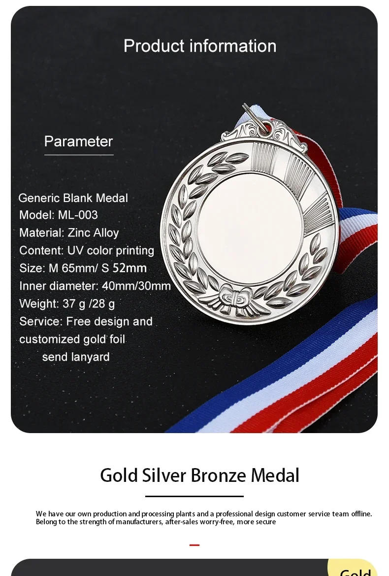 Description Picture 5 of itemFree Customized Color Printed or Engraved 65MM Metal Medal Award Medals Game Medals Sports Competition Winner Medals Souvenir