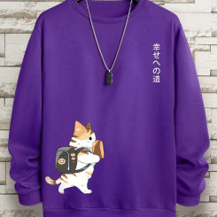 Street Casual Women/Men Pullover Kawaii Cartoons Cat Printing Sweatshirt Warm Soft Hoodies Loose Crewneck Fleece Female Clothing