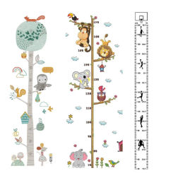 Cartoon Animals Height Chart Growth Ruler Wall Stickers Kids Room Decor Self Adhesive Monkey Giraffe Fish Decals Art Poster