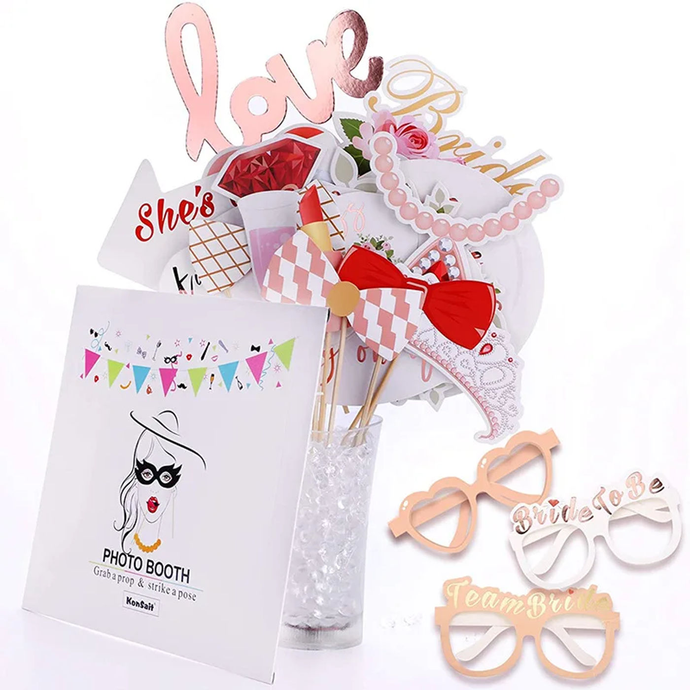 Description Picture 5 of item23pcs/set Team Bride to Be Paper Photo Booth Props Mask Photobooth Bachelorette Party Bridal Shower Wedding Decoration Supplies