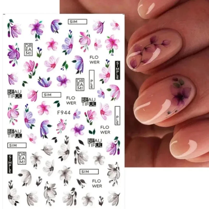Description Picture 3 of itemColorful Flower 3D Nail Stickers Green Leaf Floral Daisy Spring Nail Art Water Decals Sliders Manicure Butterfly Nail Tips Decor