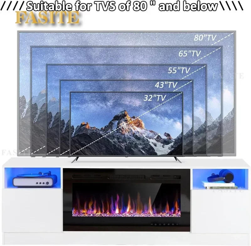 Description Picture 5 of item70" Fireplace TV Stand for Up to 80" with 36" Electric Fireplace TV Console for The Living Room LED Light Entertainment Center