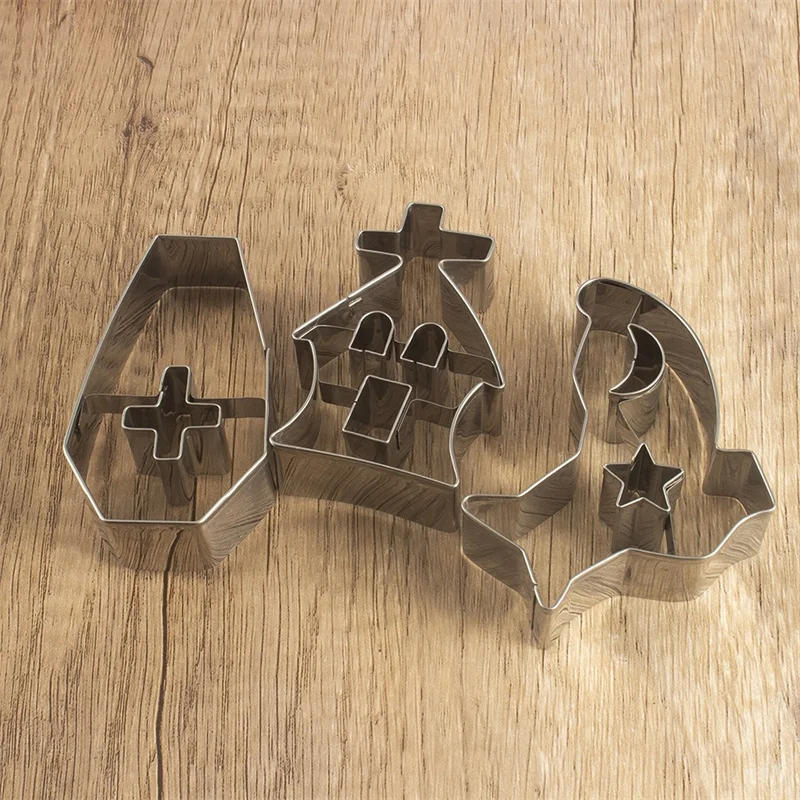 Description Picture 6 of itemHalloween Cookie Cutters Stainless Steel Baking Molds Skull Pumpkin Ghost Coffin Fondant Biscuit Stamp Cake Decorating Tools
