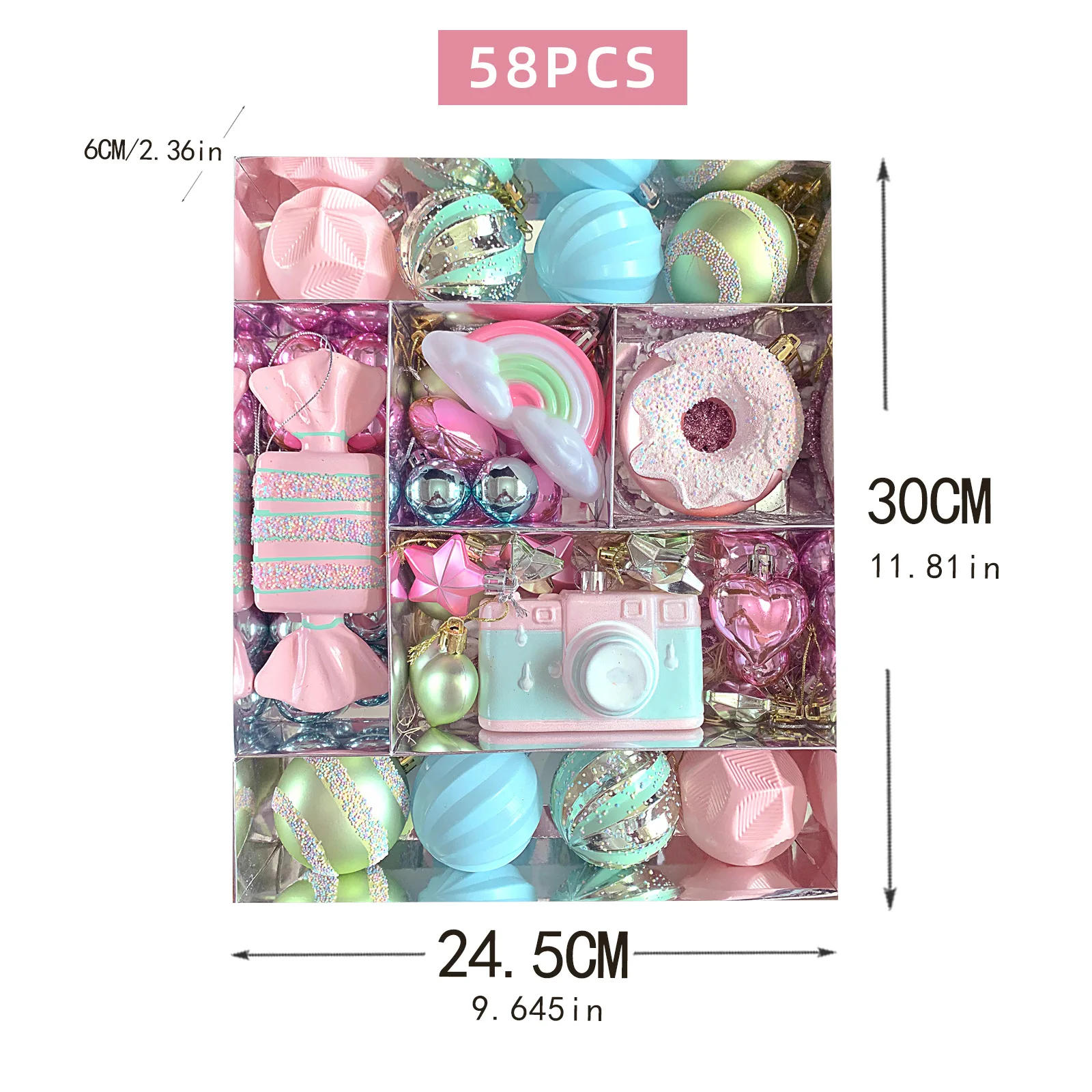 Description Picture 4 of item34/58/80pcs Pink Christmas Ball Ornaments Candy Box Plastic Painted Christmas Tree Party Decoration Christmas Spheres Pendant