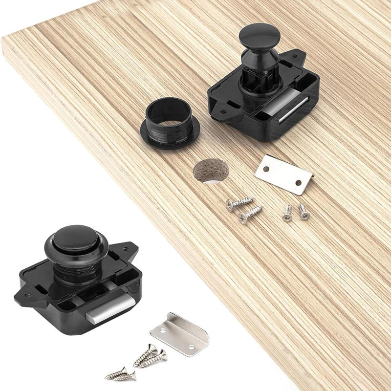 Description Picture 3 of itemBrand New Button Catch Lock Latch Push Button Accessories Zinc Alloy Cabinet Camper Cupboard Knob L-shaped Gasket Motorhome