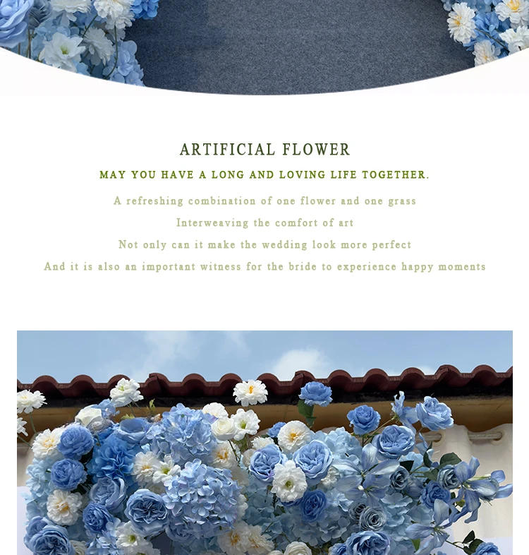 Description Picture 3 of itemLuxury Blue White Rose Flower Runner Wedding Backdrop Decor Party Event Decoration Artificial Flowers Road Hanging Flower Row