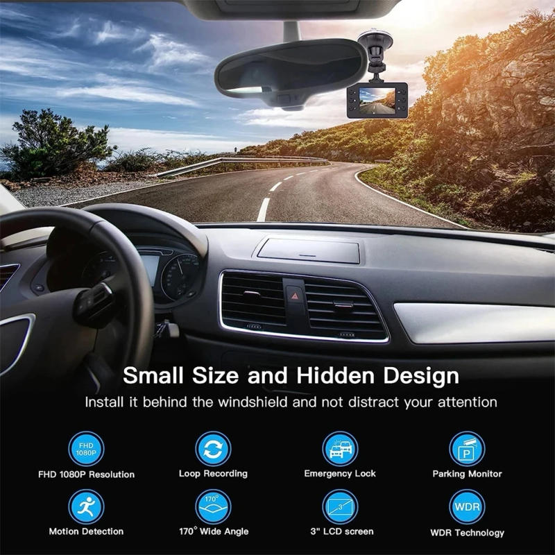 Description Picture 3 of item1080P Full HD Car DVR Dash Cam Car Loop Recording Vehicle Driving Recorder Night Vision Support TF 32G 140 Degree View Angle