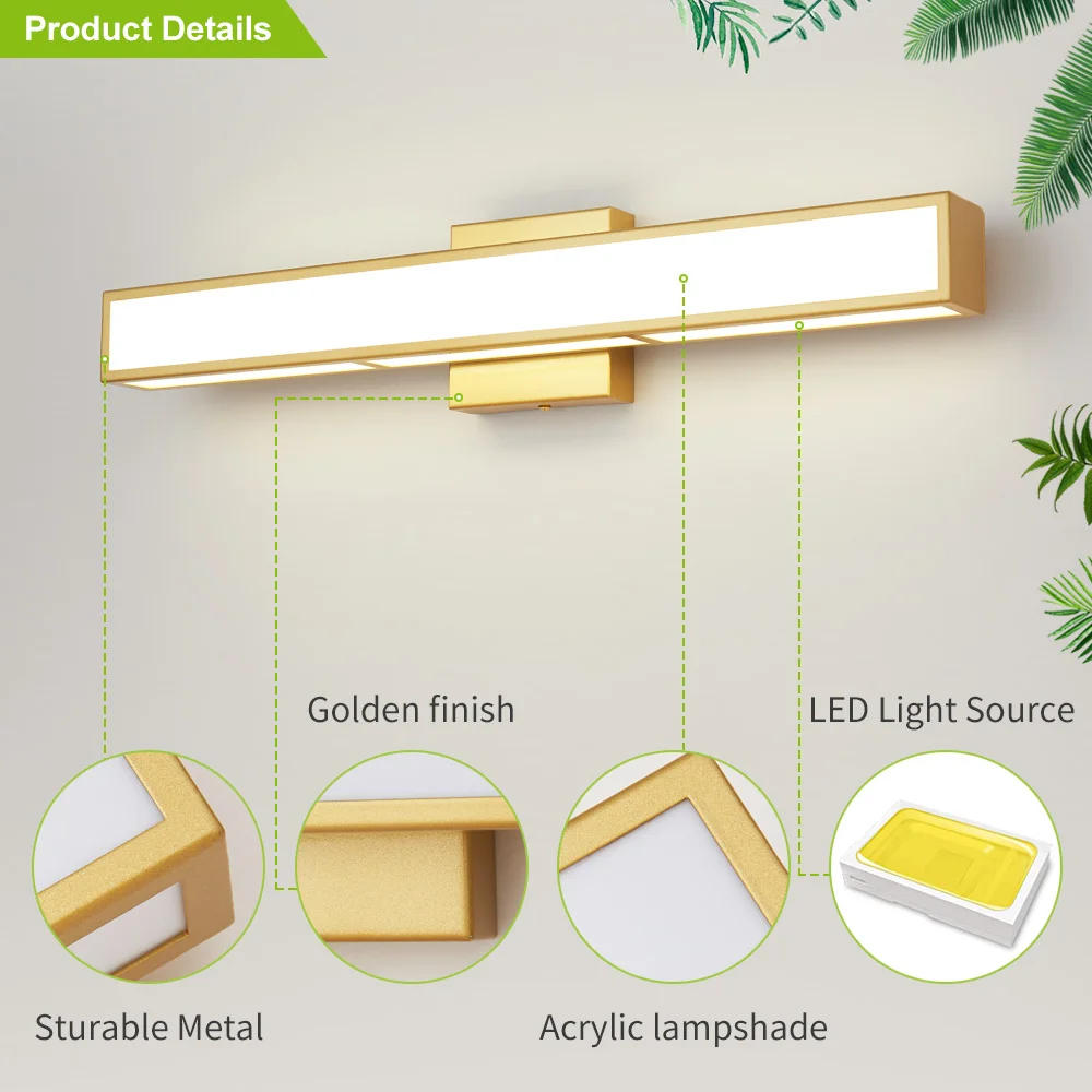 Description Picture 4 of itemBiewalk Luxury Gold Wall Lamp with LED Light for Bedroom Bathroom  Makeup Mirror Lights Vanity Lights Wall Lamp for Mirror light