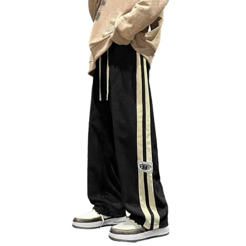 Description Picture 3 of itemMen Casual Pants Stylish Men's Drawstring Sweatpants with Wide Leg Retro Striped Design Comfortable Elastic for Casual for Men