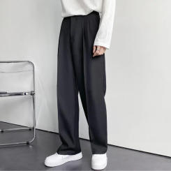 Casual Loose-fit Straight-leg Suit Pants Nine-point Wide-leg Draped Trousers Men's Hong Kong Style White Ins